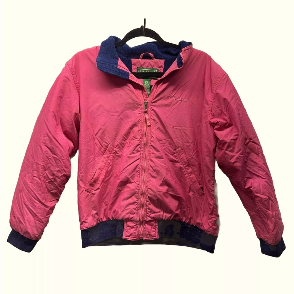 Vintage Kids XL 18 L.L. Bean Pink Blue Full Zip Coat Jacket Zip Pockets